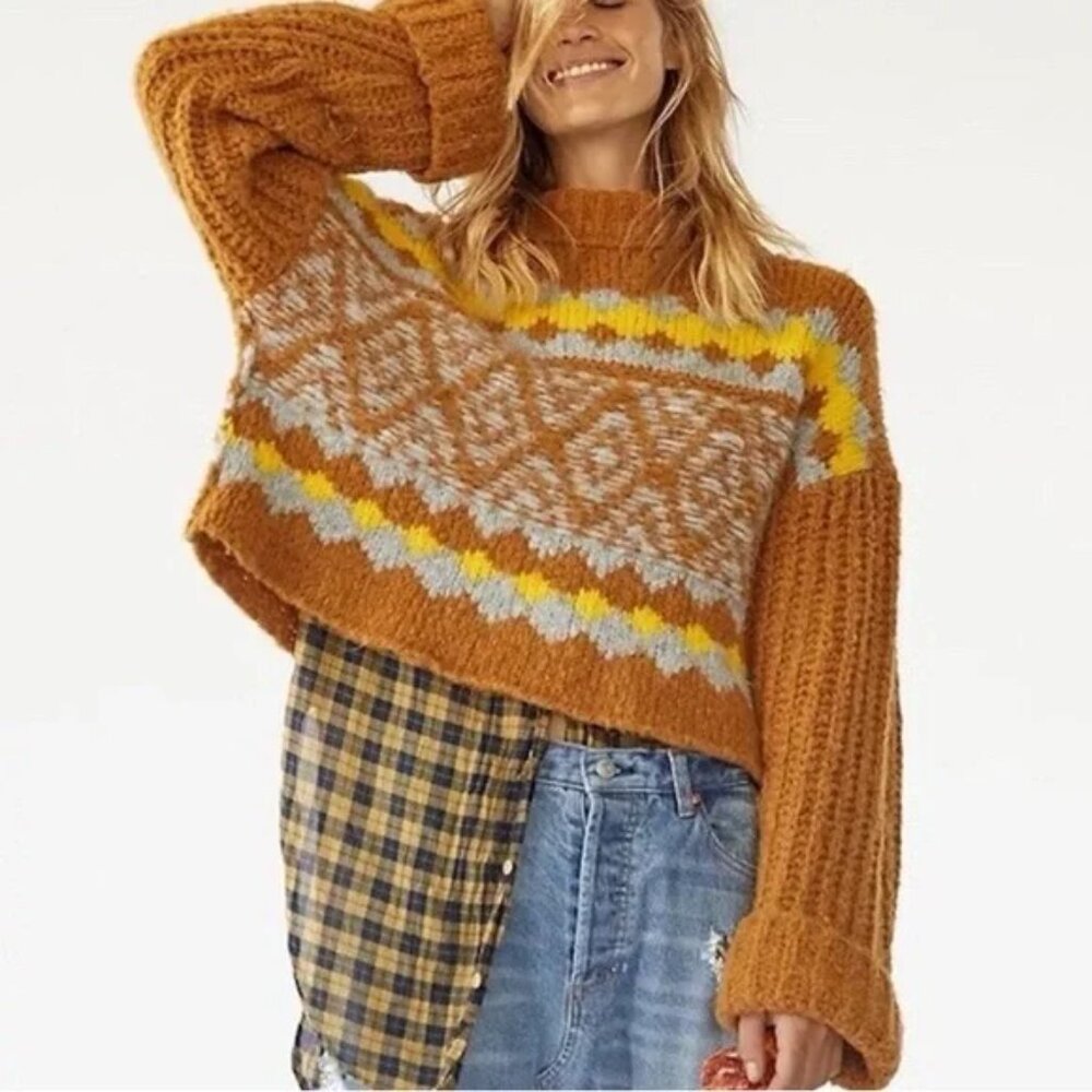 Free People Women’s Medium Alpine Pullover Alpaca Wool Blend Cropped Sweater M